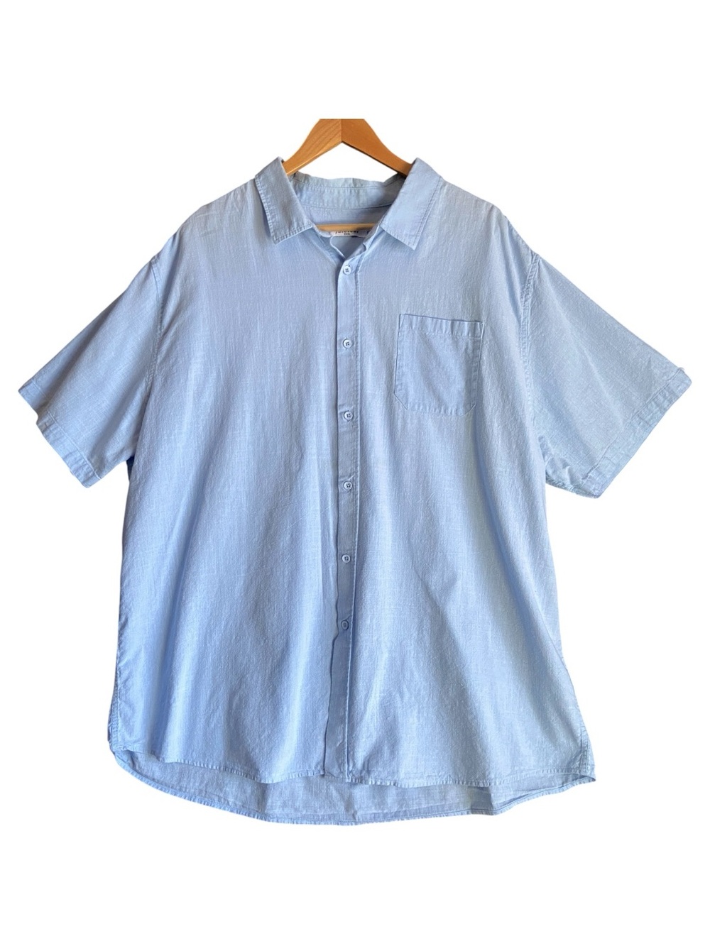 Jekaoyi | Linen Blend Weave Light Blue Short Sleeve Button Up | Size 3XL